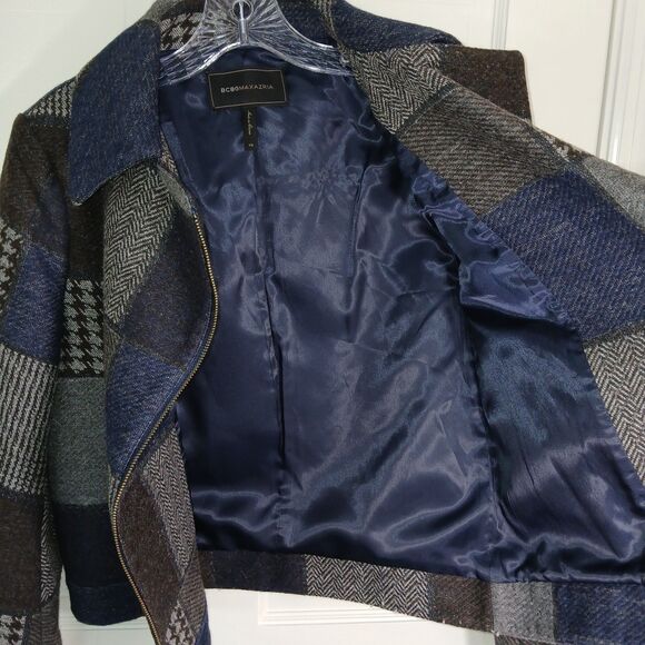 BCBGMAXAZRIA Patchwork Wool Blend Jacket Coat Moto Style Size XS - Picture 12 of 16